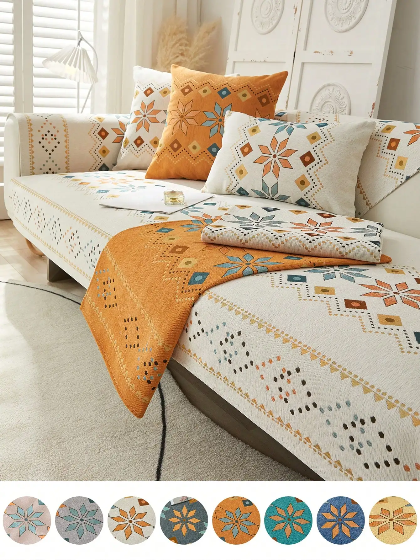 

1pc Geometric Jacquard Sofa Towel, Modern Polyester Anti-slip Sofa Cover Blanket For Living Room
