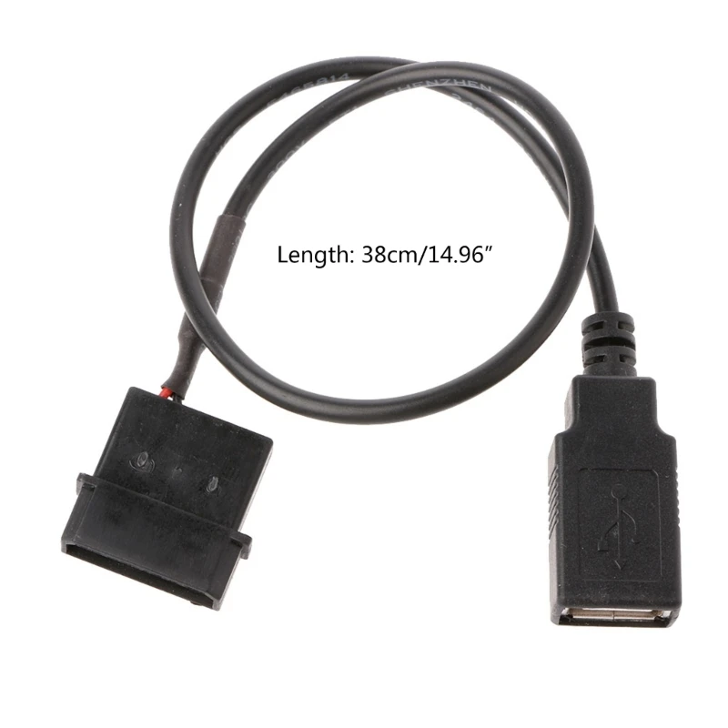 PC 내부 5V 2 핀 IDE Molex to USB 2.0 A 타입 암 전원 어댑터 케이블, 30cm