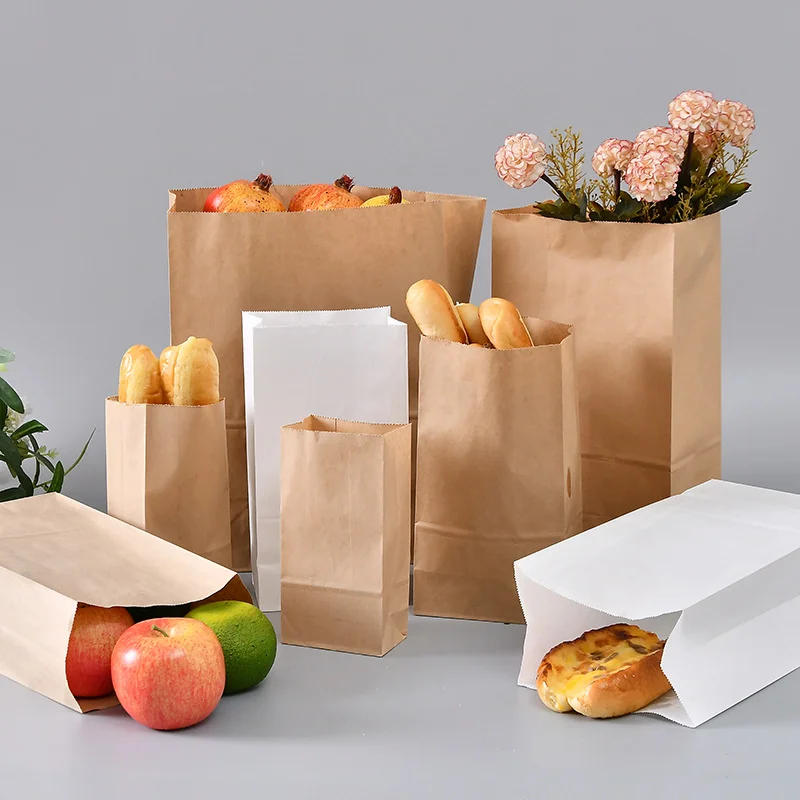 100pcs kraft paper bags high quality bread cookies food takeout bags snacks party punching bags baking gift bags packaging