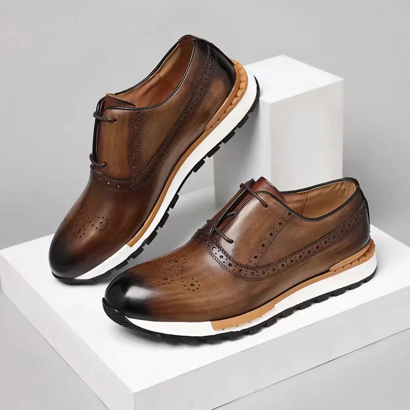 Men's Casual Leather Shoes Breathable Fashionable Business Trendy Sport Shoes Genuine Cow Leather Classic Style