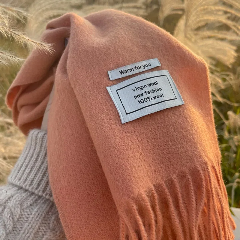 2024, зимний классический шарф с кисточками из чистой шерсти для женщин, теплая однотонная утепленная шаль, шейный платок, шарфы, аксессуары Bufanda