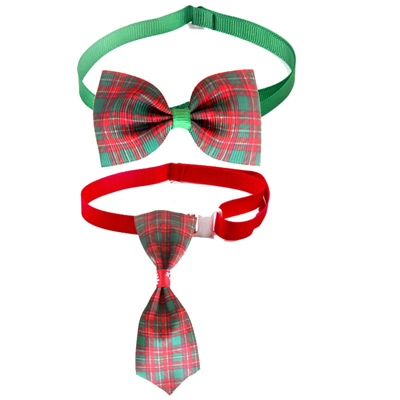 2pcs New Pet Christmas Plaid Tie Bow Tie Cat Dog Collar Adjustable for Xmas Festival Dress Up Photo Tools Pet Accessories