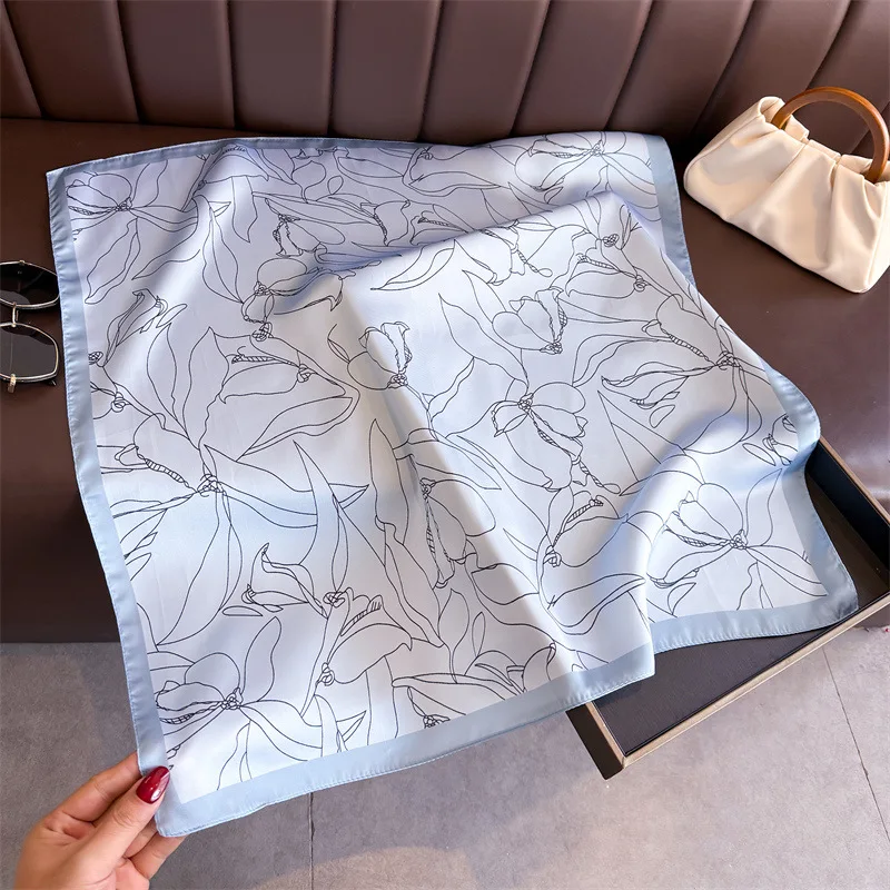 Luxuriöser quadratischer Schal mit floralen Linienzeichnungen für Damen, Seidenschals, Damen-Bandanas, Hijab, Halstuch, eleganter Schal für Reisen – Detail 7