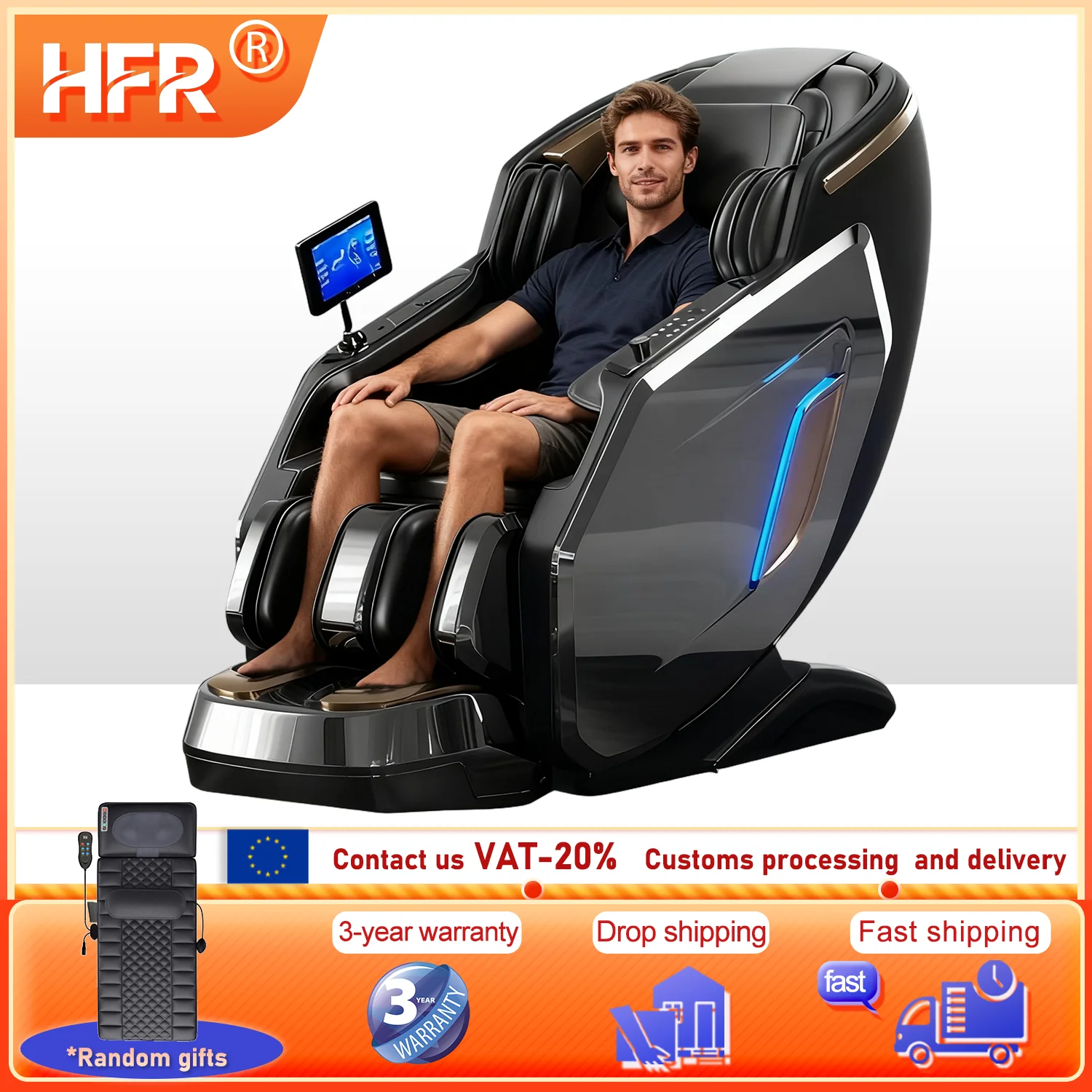 

Эргономичное массажное кресло с нулевой гравитацией, технология шиацу, подушки для всего тела, ролик для ног, разминание икры, Bluetooth, домашний комфорт