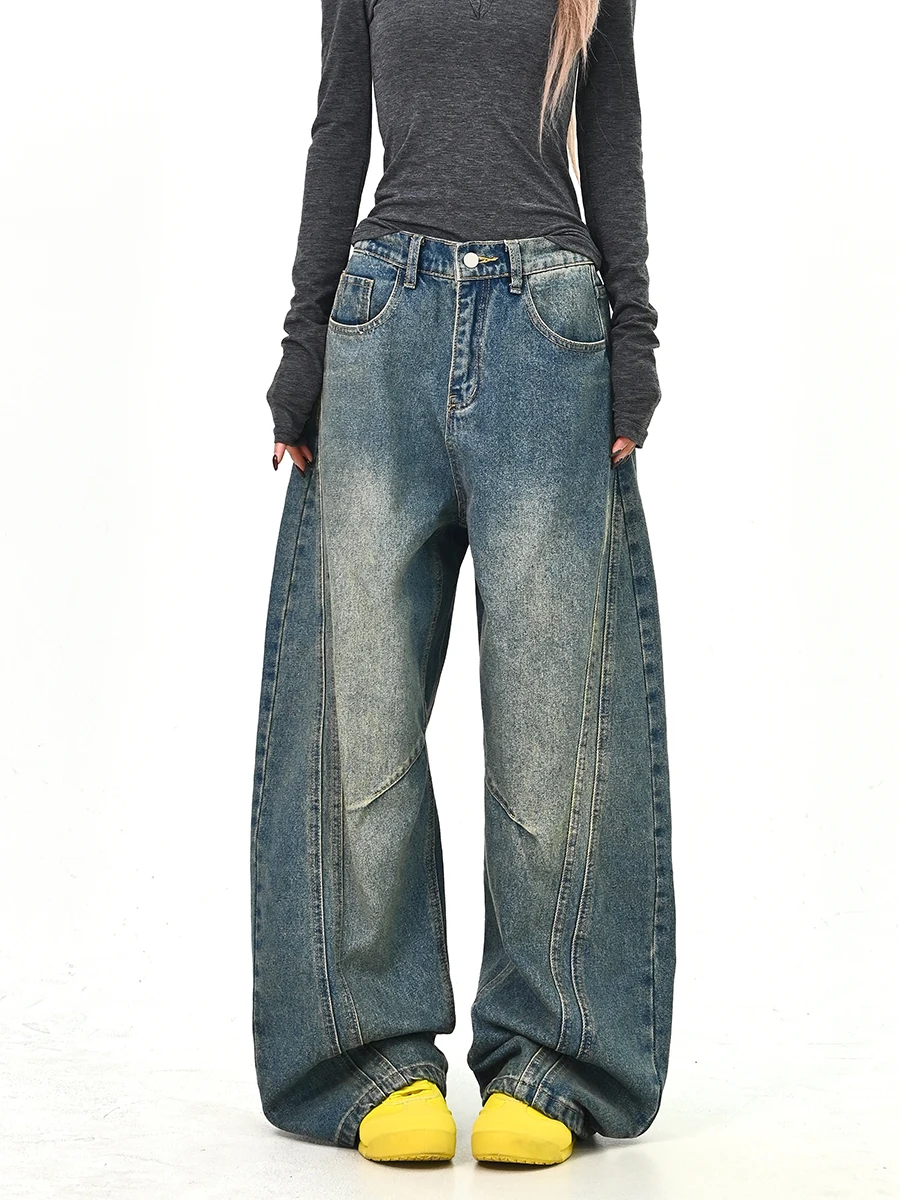 

Washed Denim Jeans Women's Loose Floor-Length Pants Bf Style Korean Street Fashion Spring New Arrival Easy Wear Casual Trousers