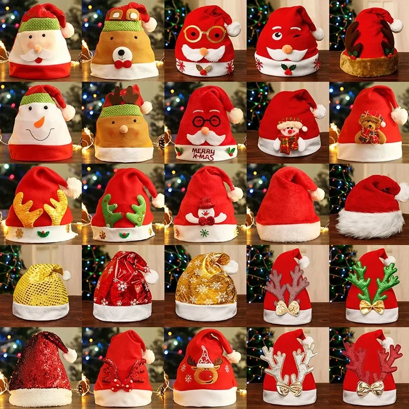 Conjunto de chapéus festivos Fiesta 2025 Bonés de Natal de boneco de neve e alces de Papai Noel para crianças/adultos |   Festa e decoração de Natal de Ano Novo |   Presente de Natal