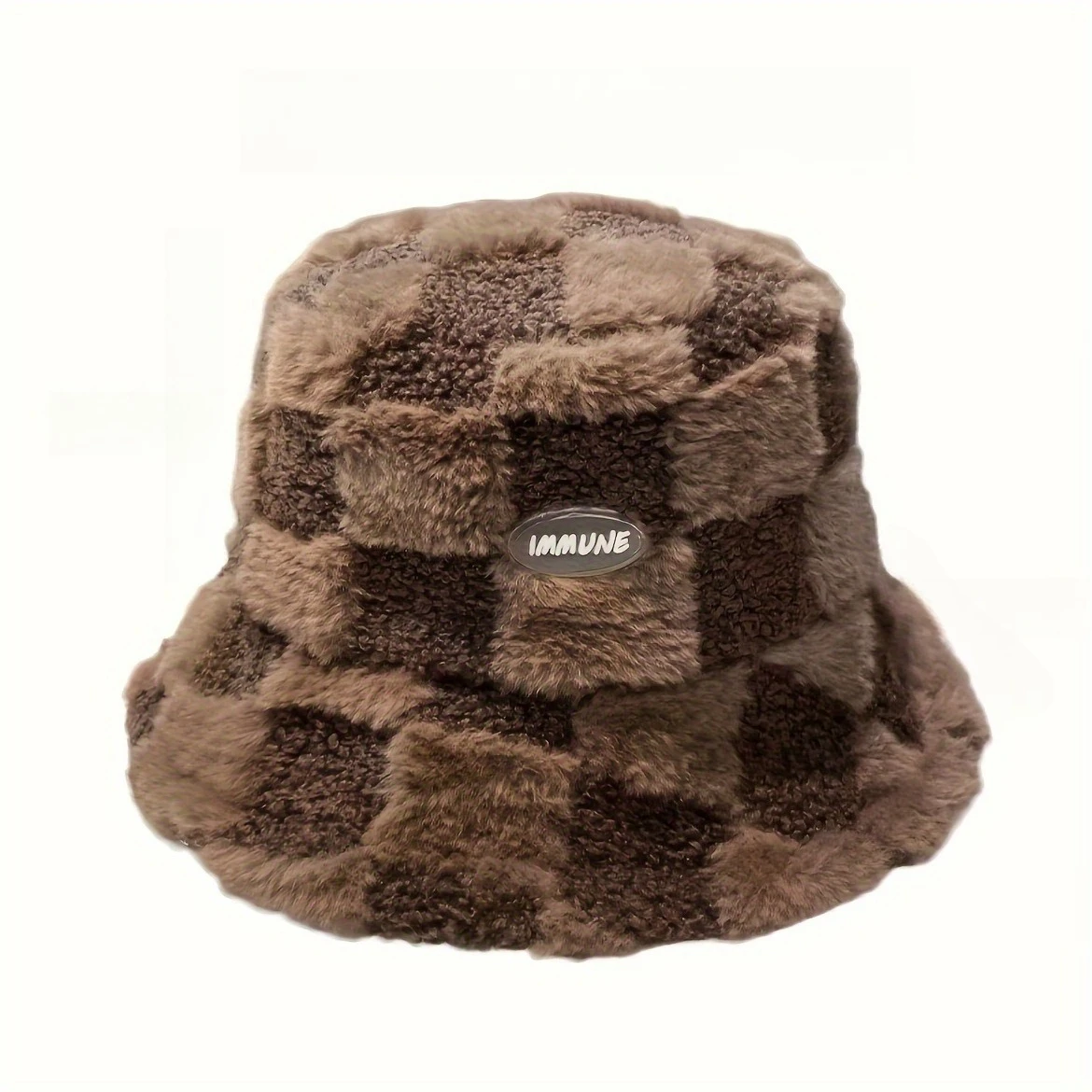 Autumn Winter Women Plaid Check Bucket Hat Label Decor Windproof Casual Outdoor Warm Fisherman Cap