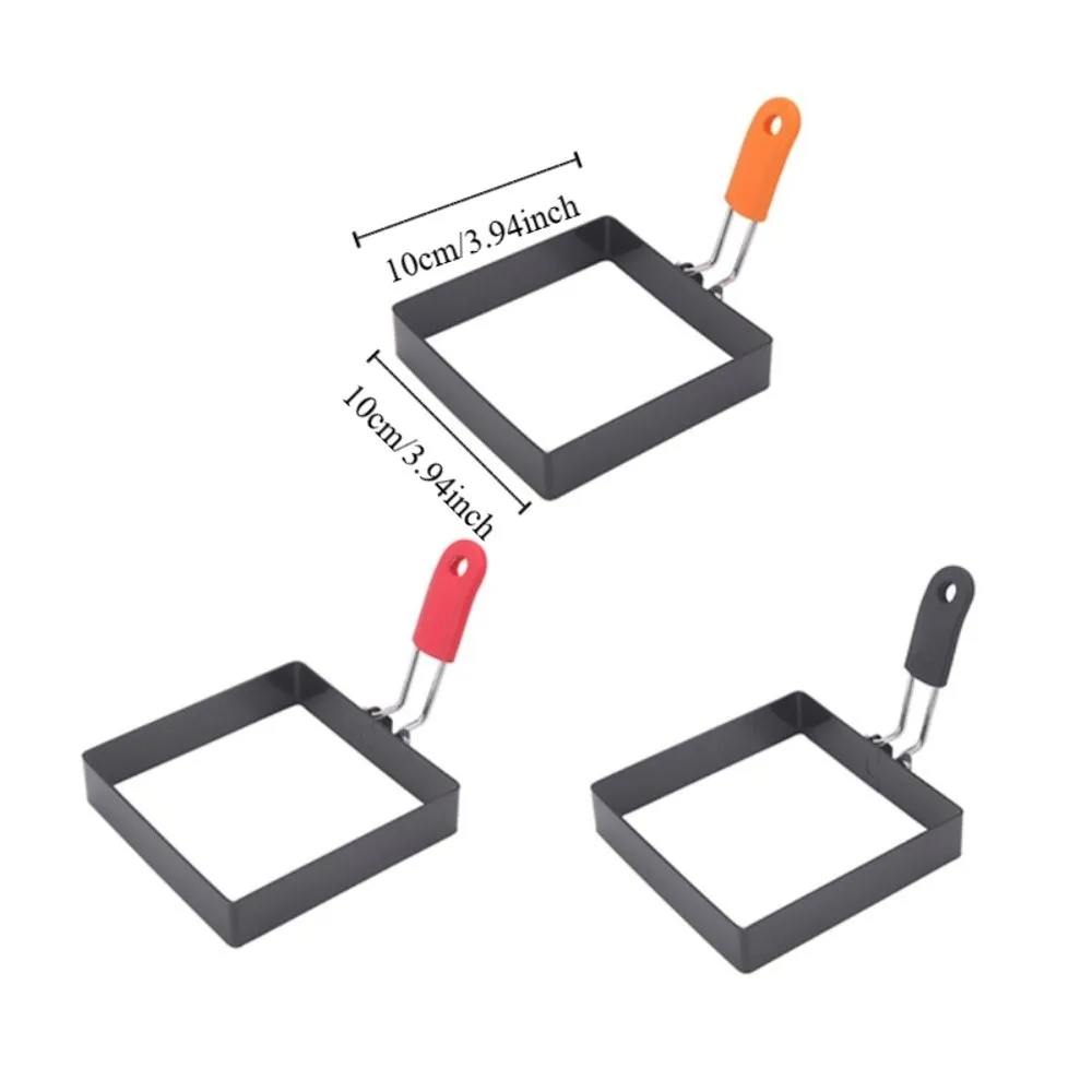 4Pcs Foldable Silicone Handle Square Egg Ring Non-Stick Anti Scalding Frying Eggs Mold Stainless Steel Pancake Mold Sandwich 6