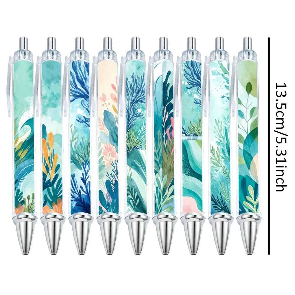 9/12 PCS Blue and Green Watercolor Coral Sea Grass Green Plant Round Pens - Learning and Office Supplies - Pattern Random