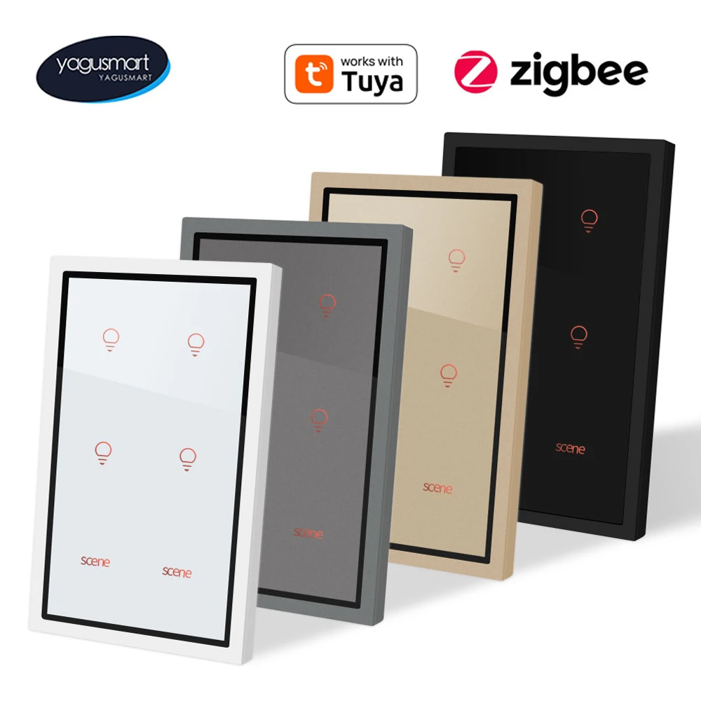 

Yagusmart Zigbee Light Switch Scene Switch 4 Gang 4x2 Touch Wall Switches Work with Tuya APP Google Home Voice Control