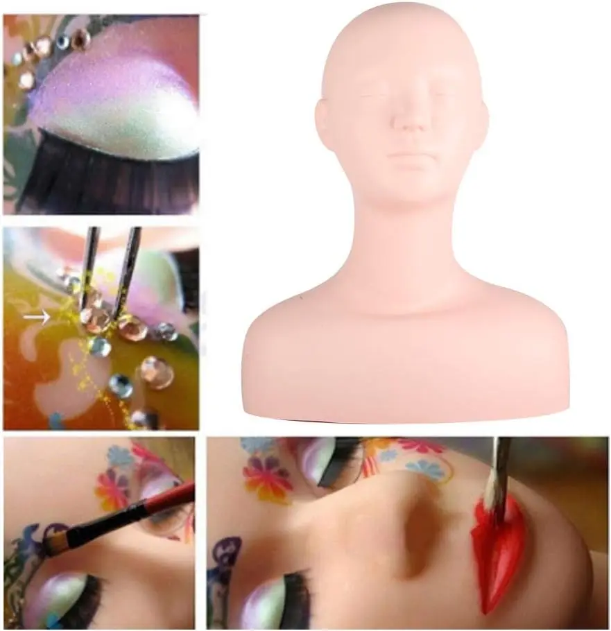Esthetics Mannequin Head with Shoulder, Soft Human Mannequin Head for Makeup, Facial, Massage, Lash Extensions Practice, Wig