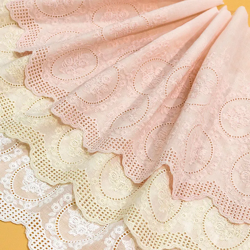 Embroidered Lace Trim, 100% Cotton, Super Wide, Beige, Pink, Cotton, DIY Accessories, Width 26.5cm, 1 Yard