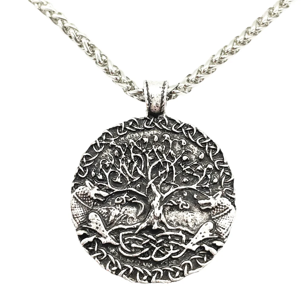 10Pcs Norse Mythology Wolf And Tree Of Life Necklace Mens Viking Jewelry Amulet Talisman Wholesale