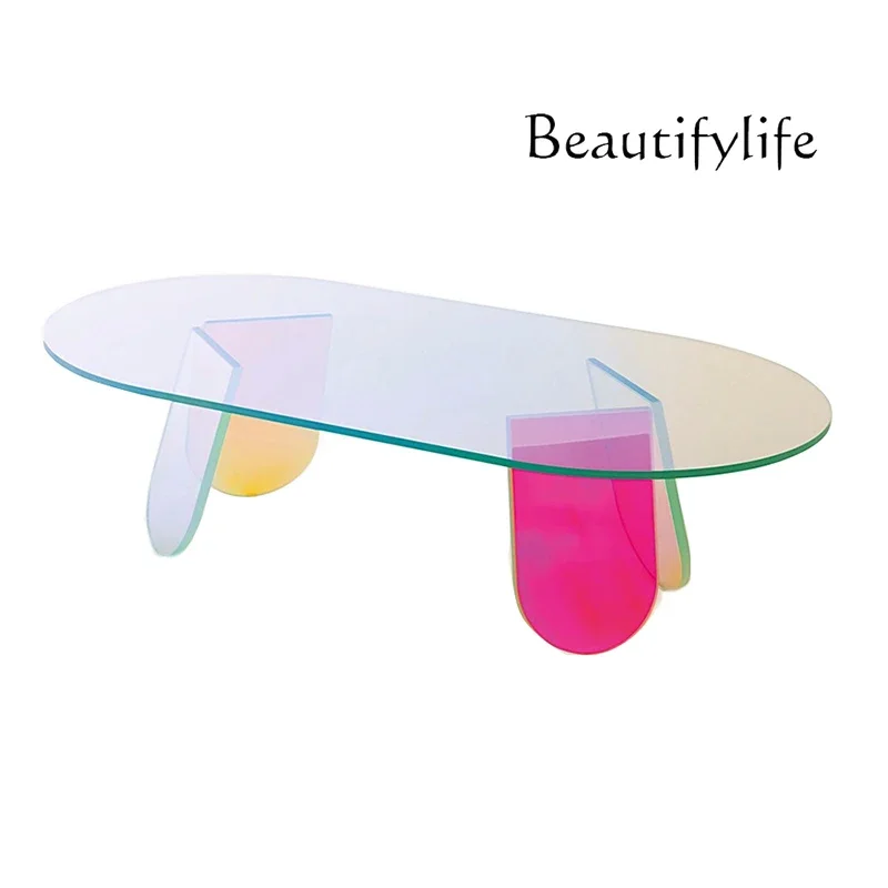 X36 Nordic Minimalist Colorful Acrylic Coffee Table Laser Rainbow Symphony Color-changing Transparent Table