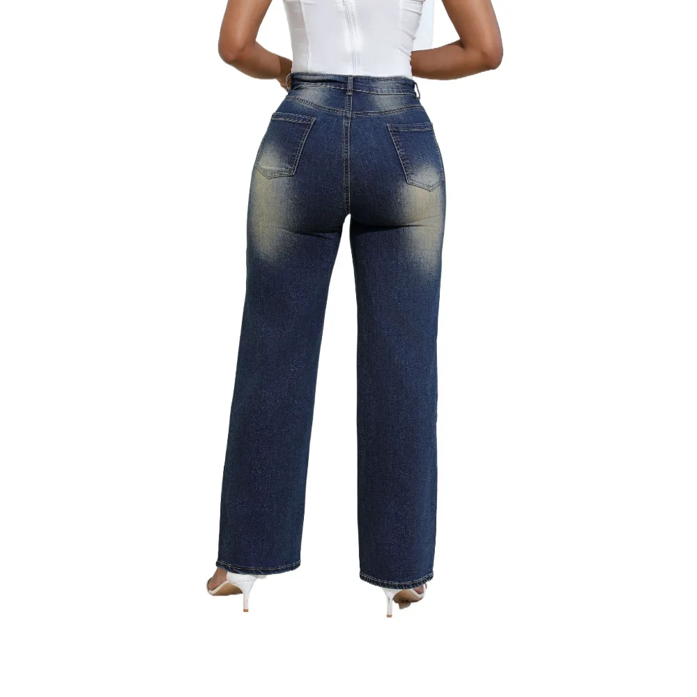 Women\'s Retro High-waisted Straight-Leg Slouchy Blue Jeans