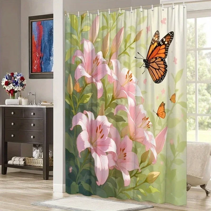 ~O~1 قطعة ستارة دش أرانب بيضاء - بيض عيد الفصح، سماء ليلية مرصعة بالنجوم، أوربس متوهجة، بوليستر، 70.8 × 70.8 بوصة، 12 خطافًا #5