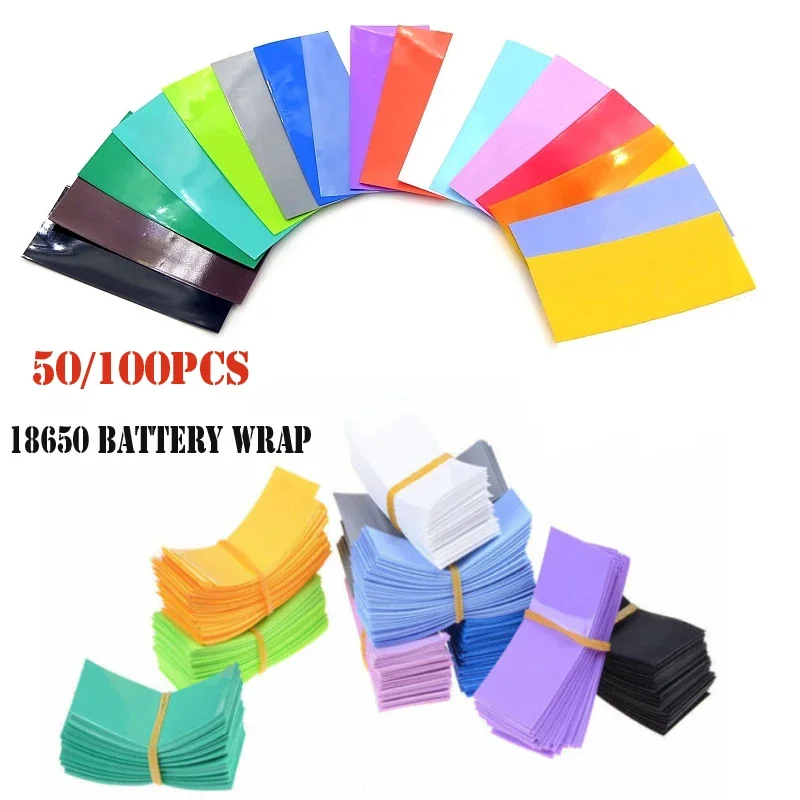 

50/100pcs 18650 Battery Wrap Sleeve Heat Shrink Shrinkable Tube Insulated Multicolor Battery Skin PVC Protector Cover Pipe