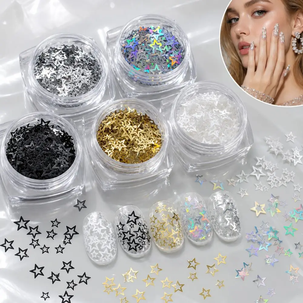 Hollow Out Five-pointed Star Glitter Nail Charms Colorful Minimalist Sequins Nail Decorations DIY Glitter Nail Accessories