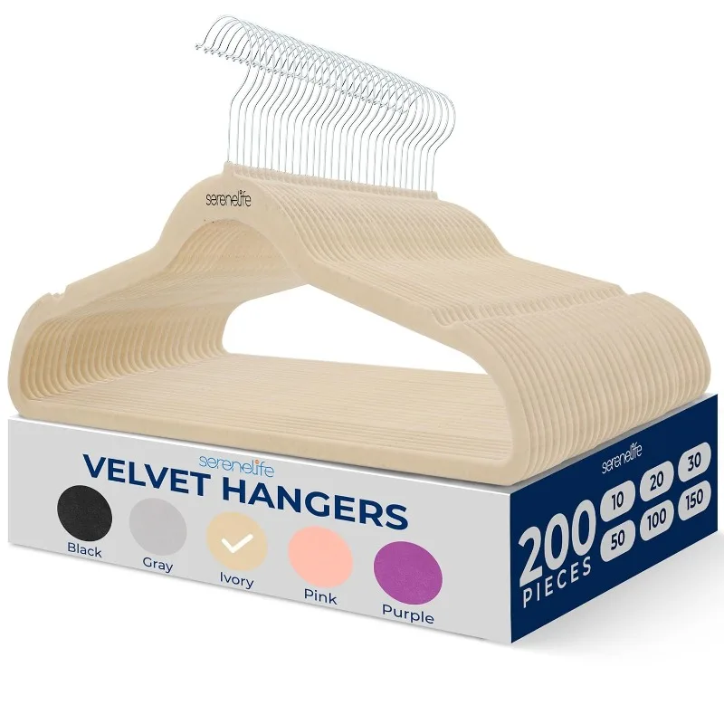 Velvet Hangers 200 Pack - Non-Slip Felt Hangers with 360° Swivel Hook - Ultra-Thin, Lightweight Velvet Hangers for Sh