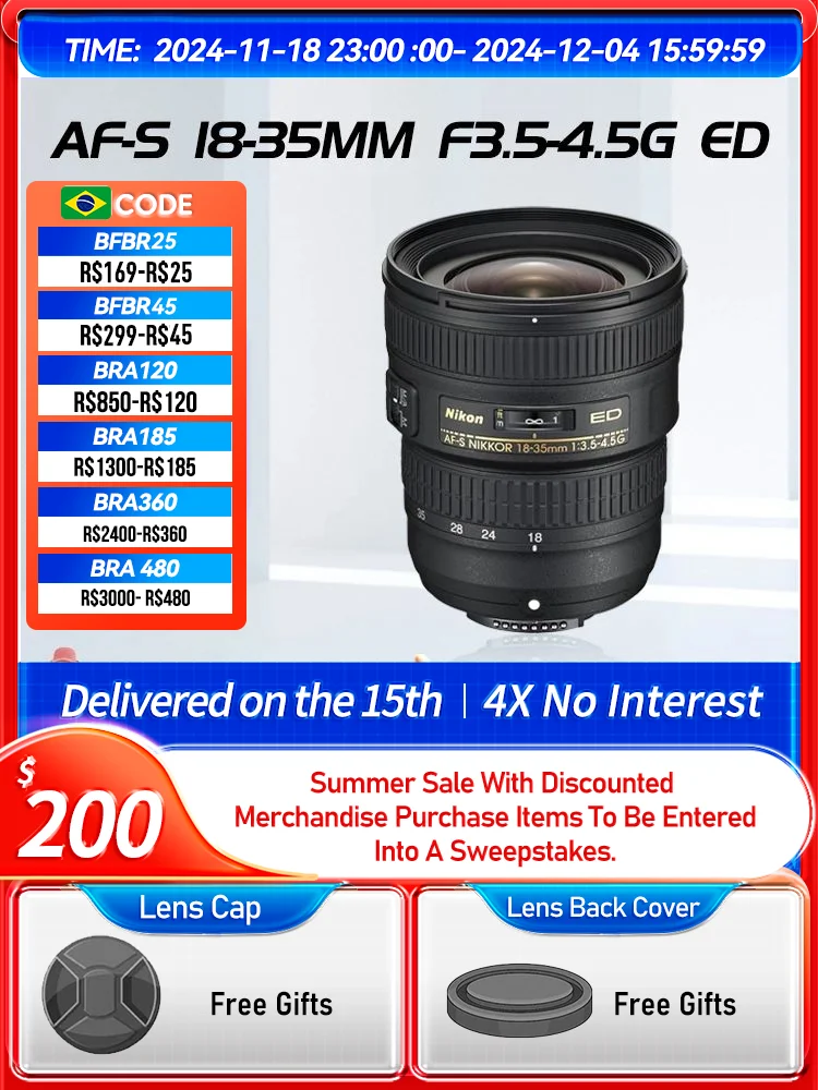 Nikon AF-P DX 18-55mm F3.5-5.6G VR AF-S 18-35mm F3.5-4.5G ED 16-35mm F4G ED VR Full Frame Zoom DSLR Camera Lens 18 35 3.5（Used）