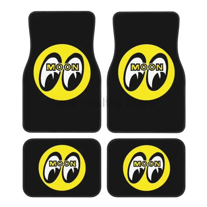 JDM Moon Eyess Motorcycle Racing Floor Mats of 4 Pcs Car Front and Rear Foot Mats with Rubber Backing Car Accessories Decor