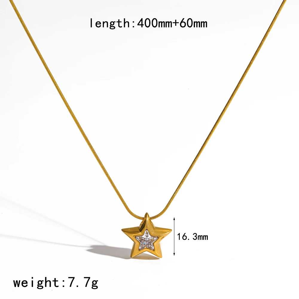Damen-Halskette mit Pentagramm-Zirkon-Anhänger aus 316L Edelstahl, schlichtes Design, wasserdicht, Schmuckgeschenk – Detail 10