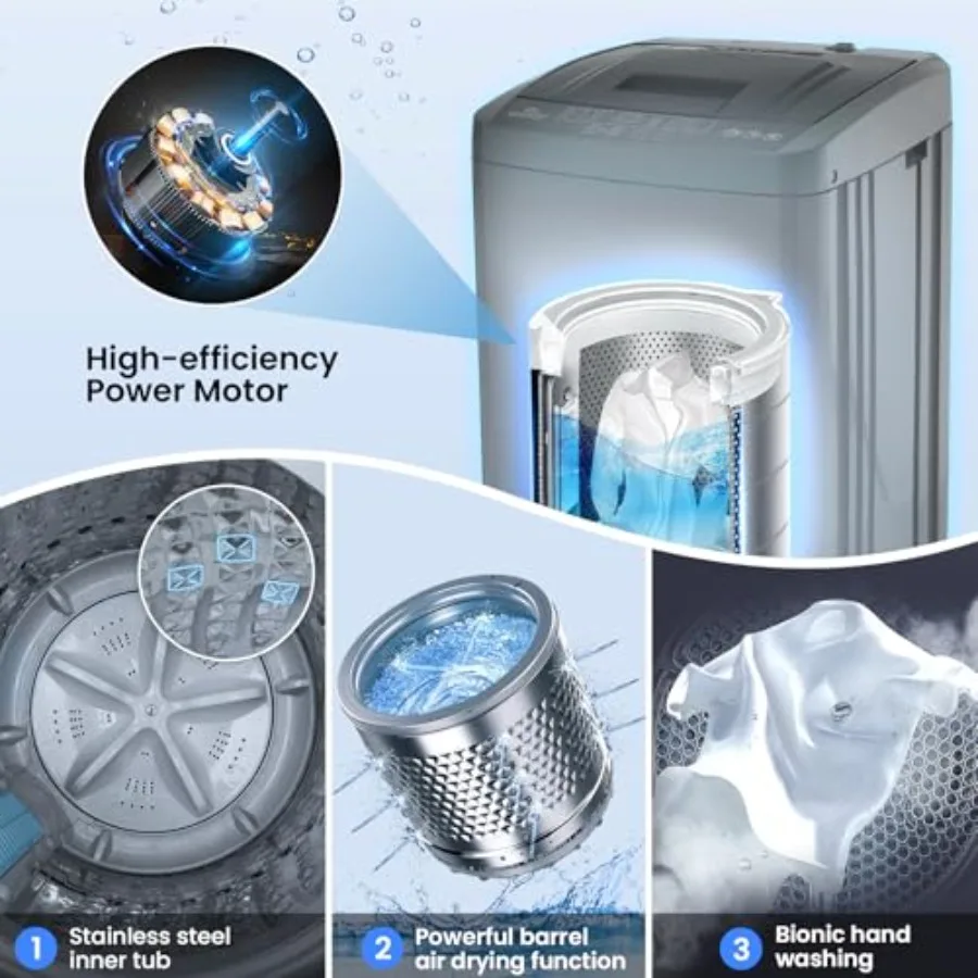 Mesin Cuci Portabel 2.8 Cu.ft dengan Kapasitas 20 lbs, Mesin Cuci Otomatis Penuh Dilengkapi Pompa Pembuangan, 10 Program Cuci dan Layar LED