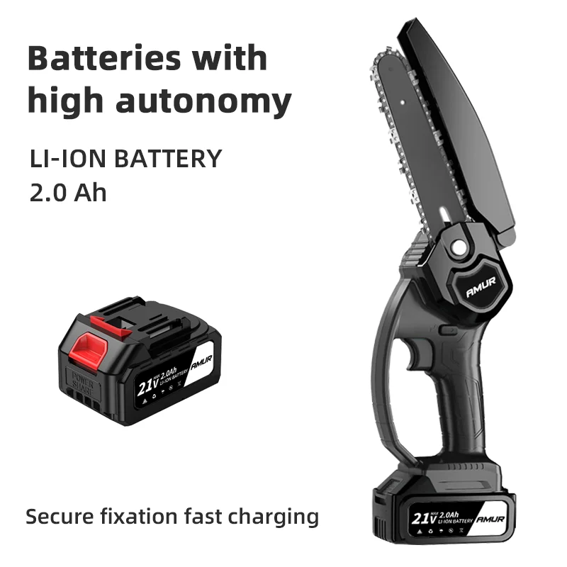 6 Inch 21V 2.0Ah Mini Chainsaw Powerful Cordless Rechargeable Handheld Small Electric Saw Powered by 2000mAh Battery