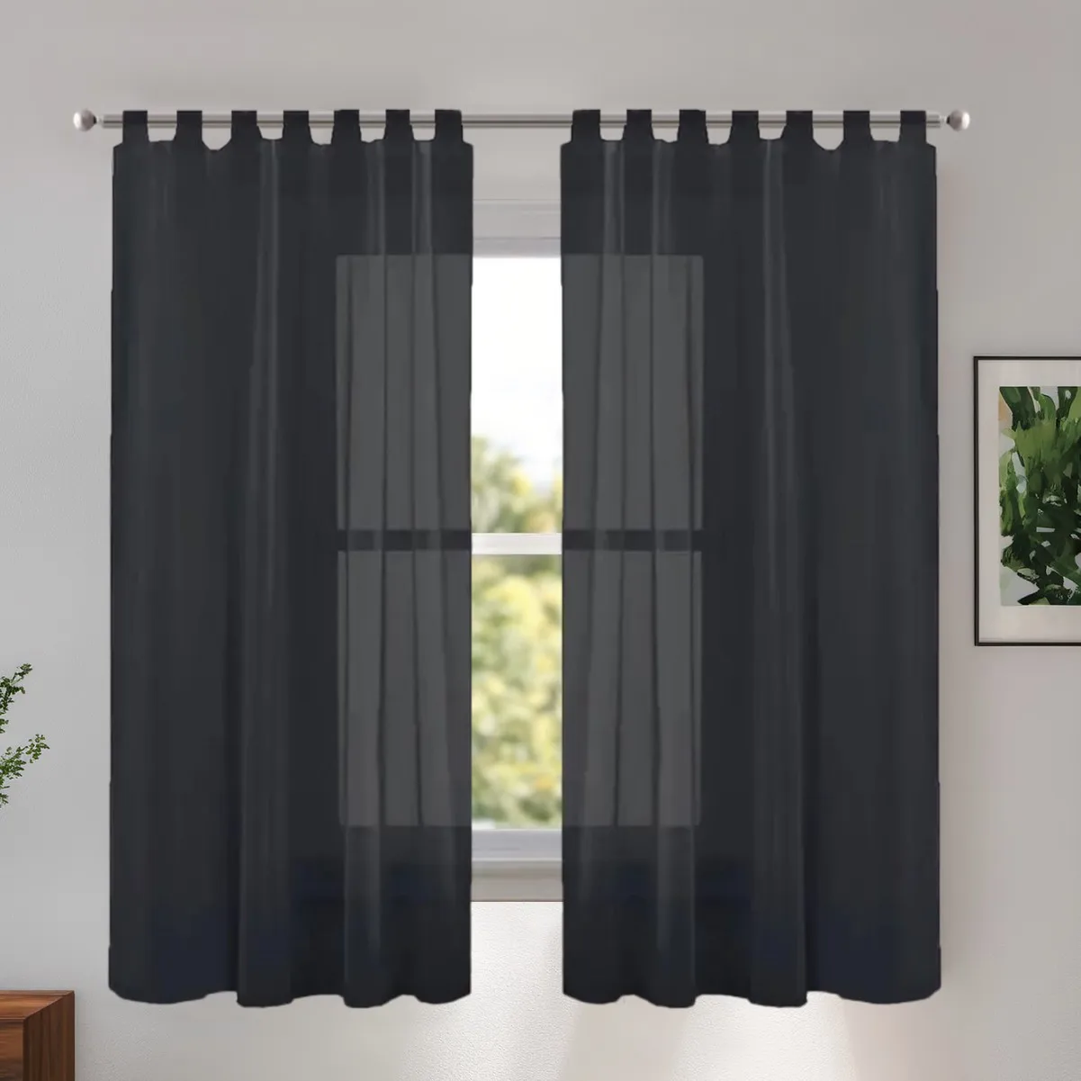 Curtain Gray Tab Top Sheer Living Room Curtains 2 Pieces Modern Style Solid Color Semi-shading Bedroom Decoration 132x241cmx2