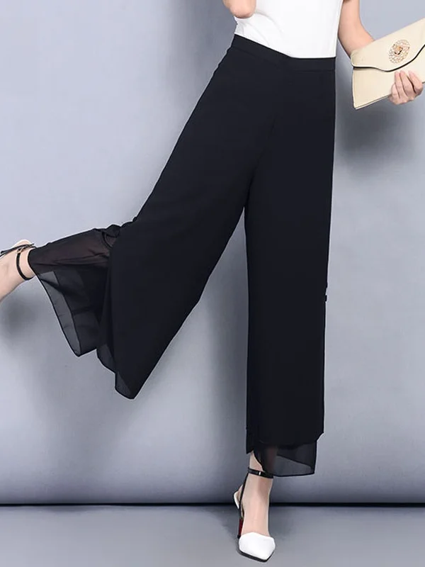 Spring Summer New Style High Waist Wide Leg Pants Nine Points Chiffon Draped Casual Pants Summer Thin Straight Tube Pants