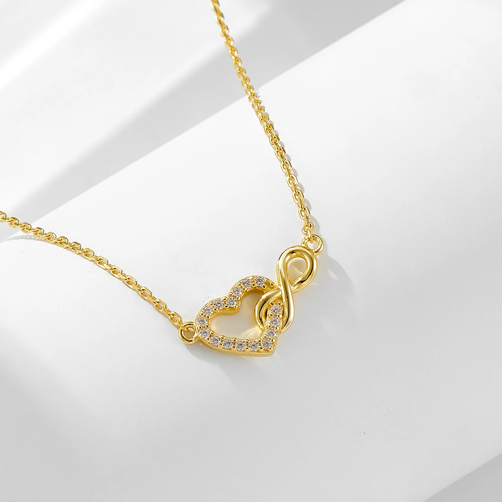 925 Sterling Silber 14K Vergoldete Infinity-Herz-Halskette mit klarem Zirkonia-Anhänger für Damen – Zarte, dünne Kette, minimalistisches Liebes- und Alltagsschmuckstück – Detail 1