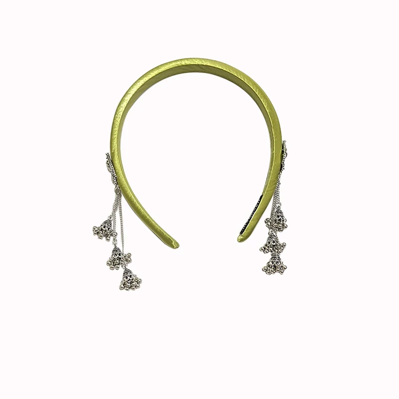 Tutup kepala ikat kepala berpohon lonceng tetesan air beludru hijau retro Tiongkok baru tutup kepala atas kranial tinggi tepi tipis