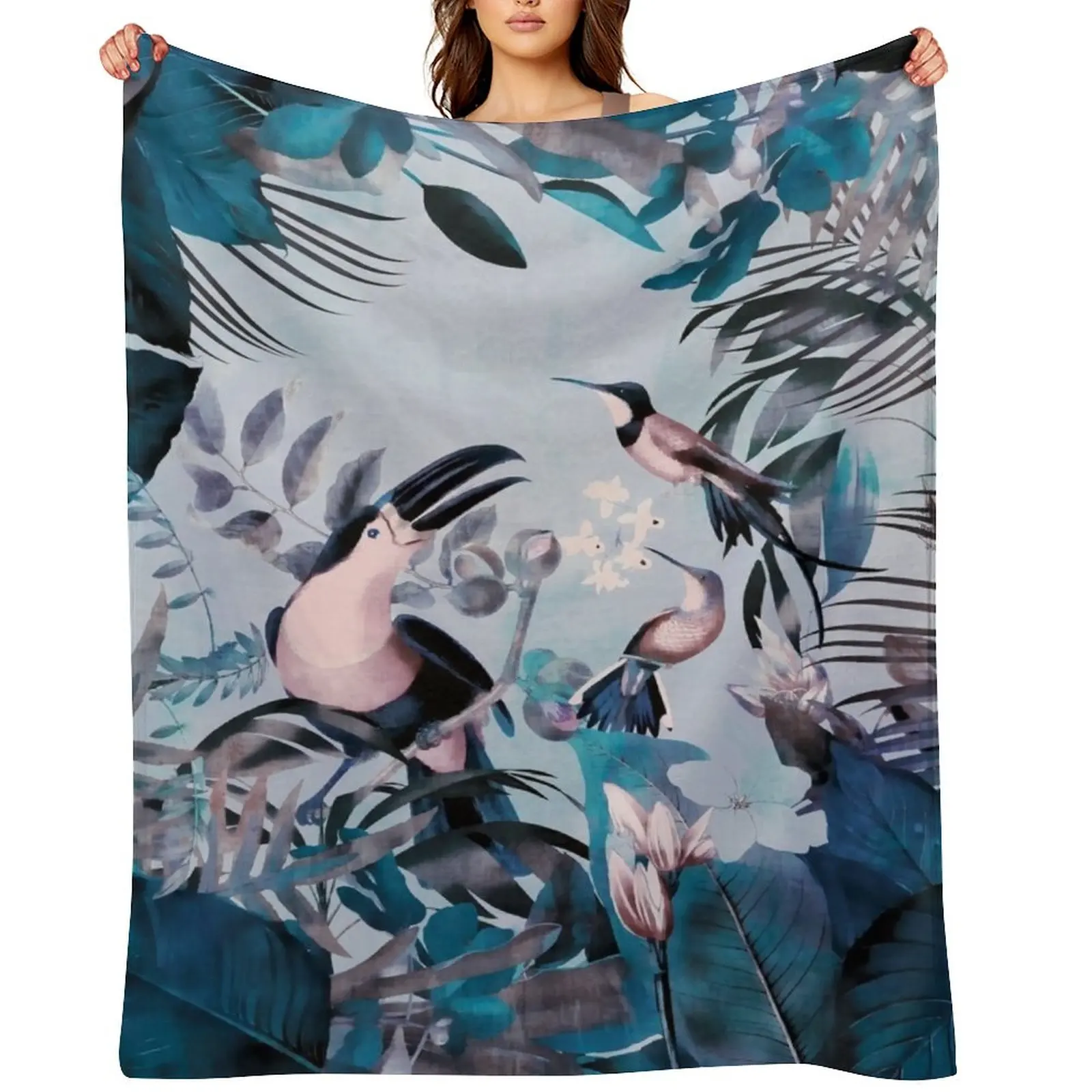 

Blue Birds Jungle Paradise Throw Blanket Weighted Soft Beds Hairys Decoratives Blankets