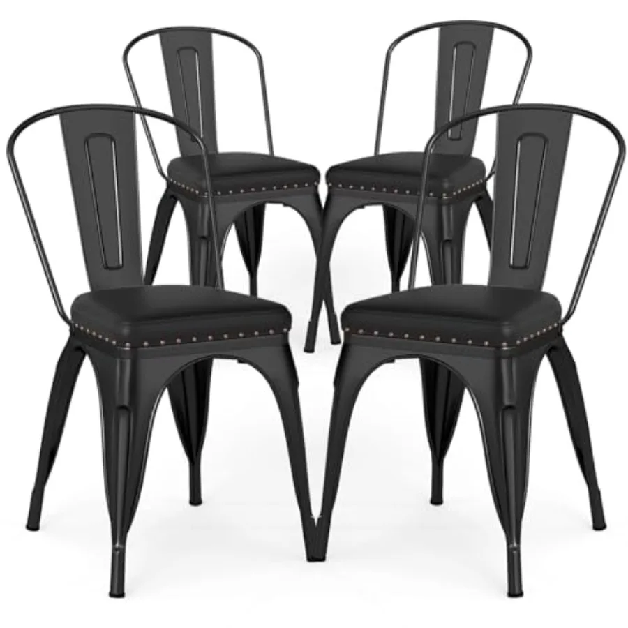 

Metal Dining Chairs Set of 4 18.5 Inch Stackable Industrial Kitchen Tolix Side Chairs with PU Leather Cushions Detachable High