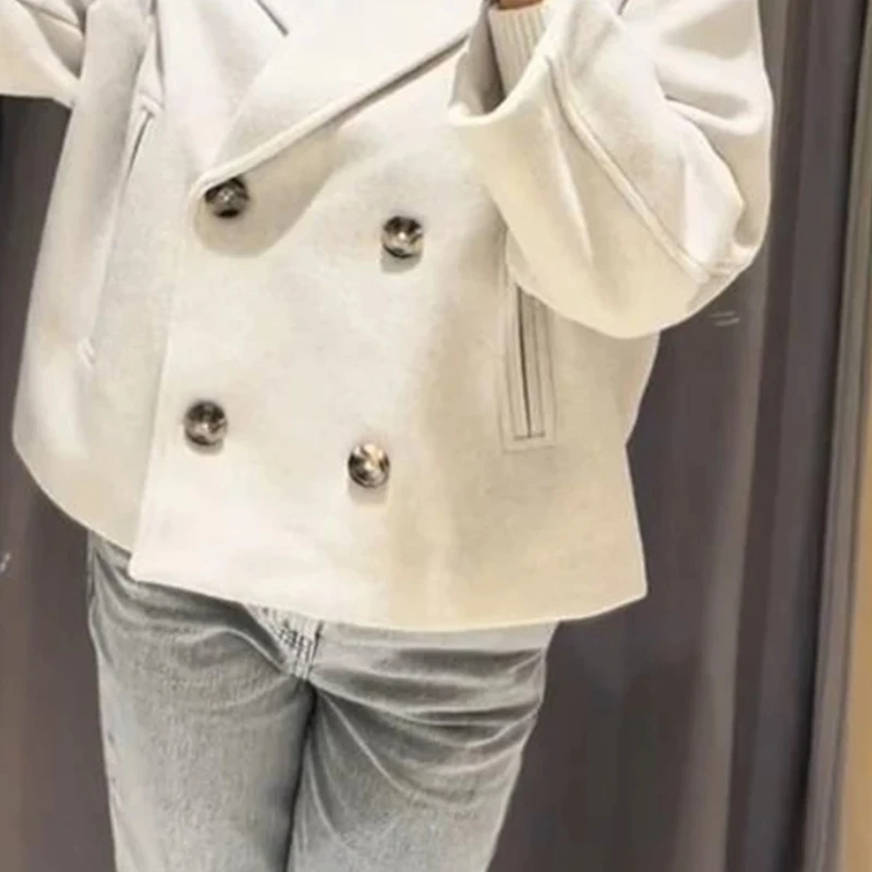 Veste Courte à Double Boutonnage pour Femme, Décontractée, Col Rabattu, Chic, Saison Demi, Automne Hiver