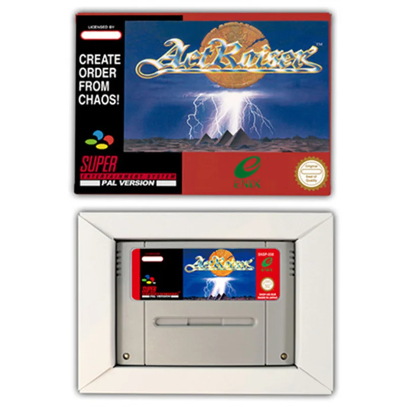 بطاقة ألعاب ActRaiser-RPG لـ SNES ، وحدات تحكم 16 بت مع صندوق البيع بالتجزئة ، خرطوشة ألعاب الفيديو ، EUR PAL USA NTSC