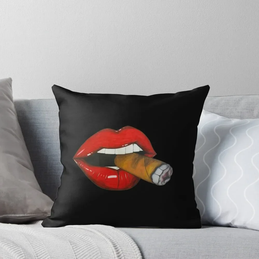 

Sexy Women Smoke Cuban Cigar Red Lips Smoking Throw Pillow luxury decor Bed pillowcases christmas ornaments 2025 pillow