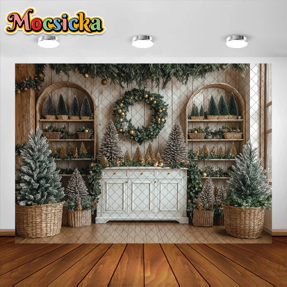 Mocsicka Photography Background Christmas Room Garland Window Holiday Decoration Children Portrait Photo Background Studio Props