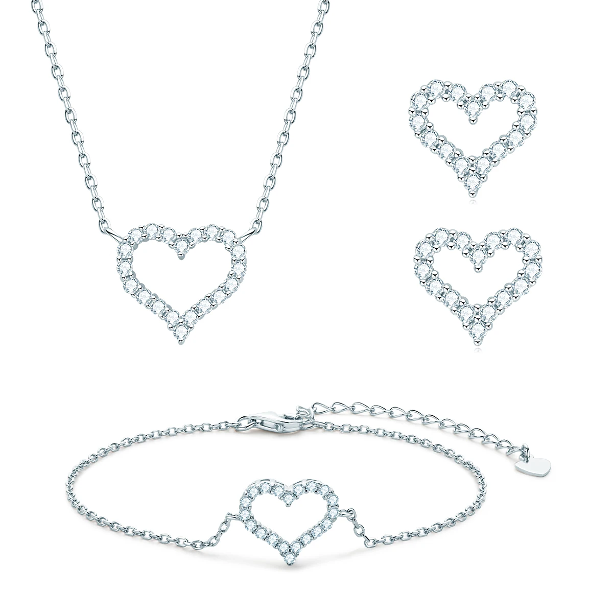 IOGOU VVS1 Moissanite Jewelry Sets Women 925 Sterling Silver Heart Pendant Necklace Stud Earrings Bridal Wedding Sparkling Set
