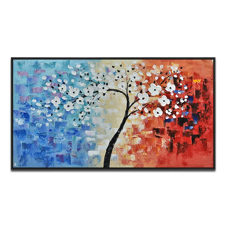 Cherry Tree Picture 3D Texture Artwork Knife Palette Color Wall Decoration Art Flower Hand Painting Living Room