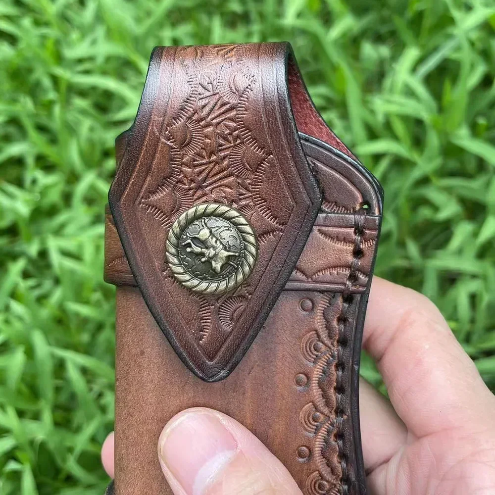 Leather Knife Sheath Large Size First Layer Cowhide Universal Folding Knife Scabbard Durable Holster Secure Fit