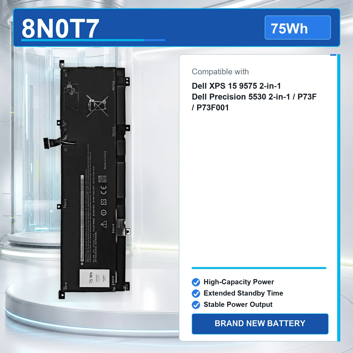 8N0T7 11.4V 75Wh 6578mAh Laptop Battery For Dell XPS 15 9575 2-in-1 Precision 5530 P73F P73F001 TMFYT