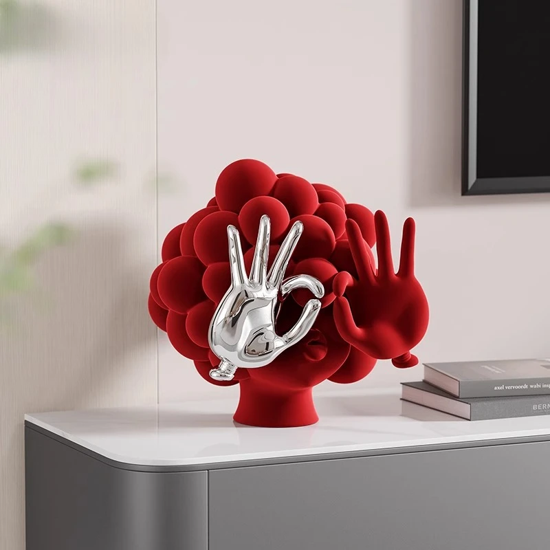 Creative Flocking Modern Girl Character Sculpture Living Room Ornament Resin Abstract Female Character Statue Crafts Home Decor