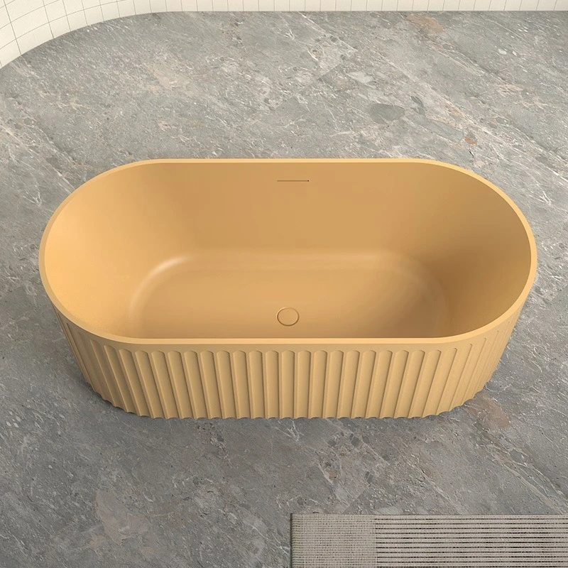 Bathtub for small apartments, freestanding artificial stone colored elliptical stripe bathtub