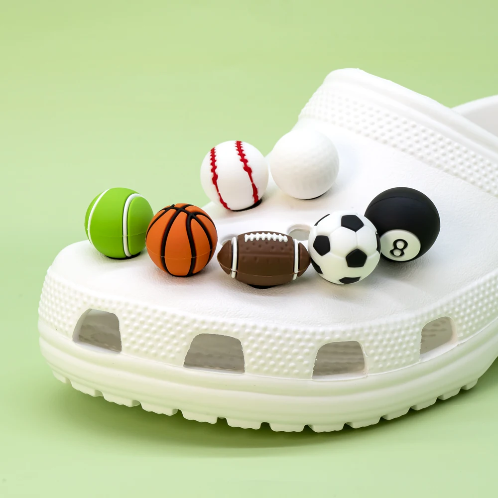 1/7/8pcs 3D Footballs Soccer Basketball Shoe Charms for Men Boys Kids Baseball Shoe Decorations Pins for Women Clog Buckles Gift