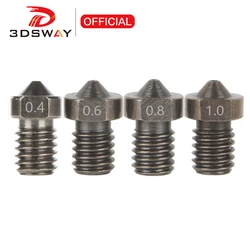 3DSWAY 3D Printer Parts Buse Imprimante 3D Hardened Steel Nozzle V6 High Temperature Nozzle M6 Thread 0.4/0.6/1.8/1.0 1.75mm