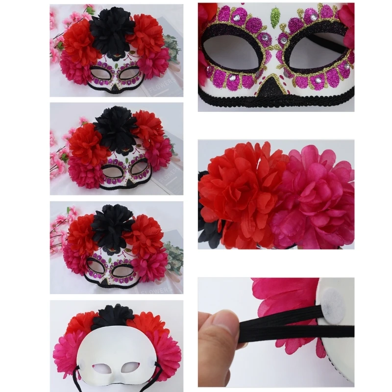 Máscaras femininas máscara halloween assustador máscara olho crânio flor máscara olho dropshipping