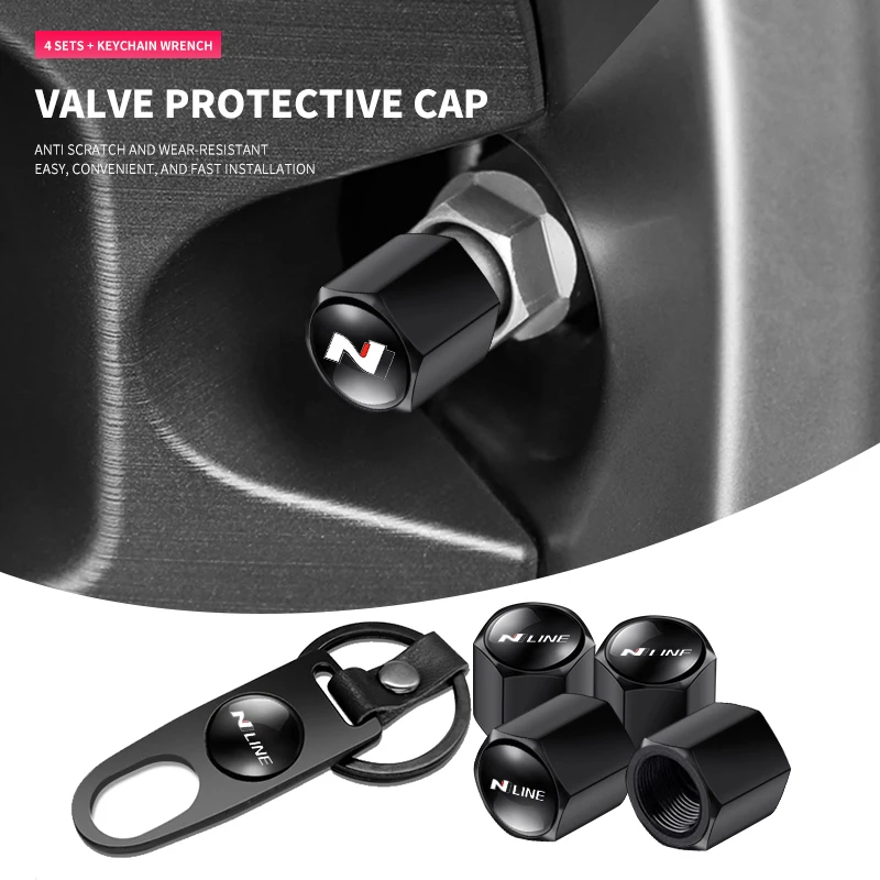 

Car Wheel Tire Valve Stems Caps with car Keychain keyrings For Hyundai N Avante Sonata Elantra i30 i20 Tucson N Line Accessories