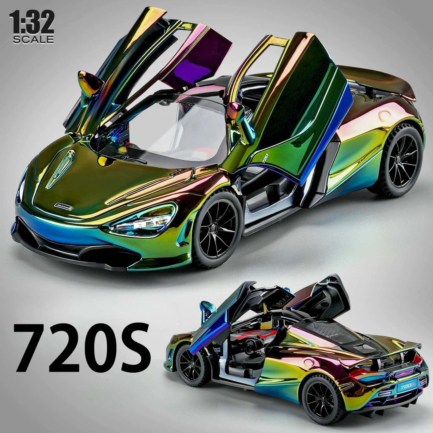 1:32 720S Senna Alloy Sports Car Diecast Model Toys with Sound Light Pull Back Doors Opened Miniature Vehices Kids Friend's Gift