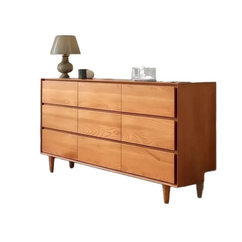 log wind, solid wood bedroom household bedside cabinet, living room storage drawer cabinet, simple wall integrated locker